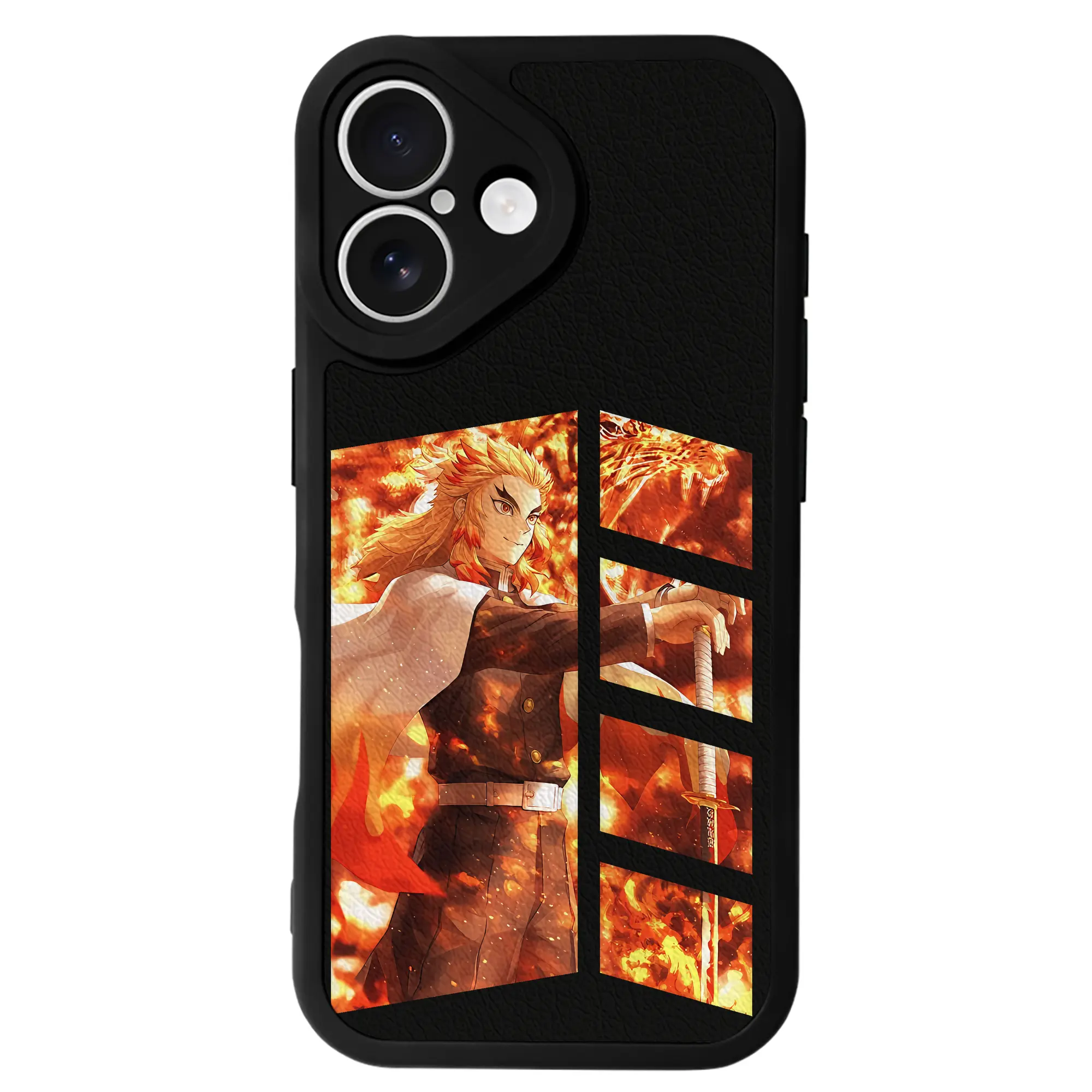 鬼滅の刃 グッズ,煉獄 杏寿郎 - IPhone 16シリーズ対応 ・ シリコンスマホケース ・ レザー調 ・ 高精度フィット ・ 耐衝撃 ・ ワイヤレス充電対応 ・ 精密カット